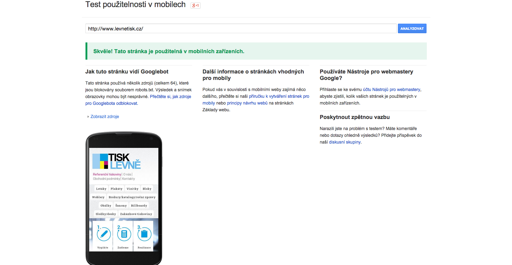kontrola responzivity webu google nástrojem